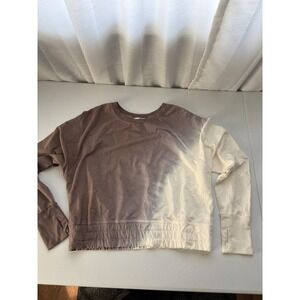 JoyLab Womens Dip Dye Pullover Sweatshirt Brown Cream Thumbhole Cuffs Size M